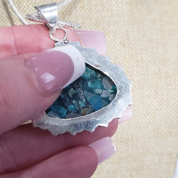 Chrysocolla necklace, 925 silver copper chrysocolla gemstone pendant necklace - Picture 8 of 11